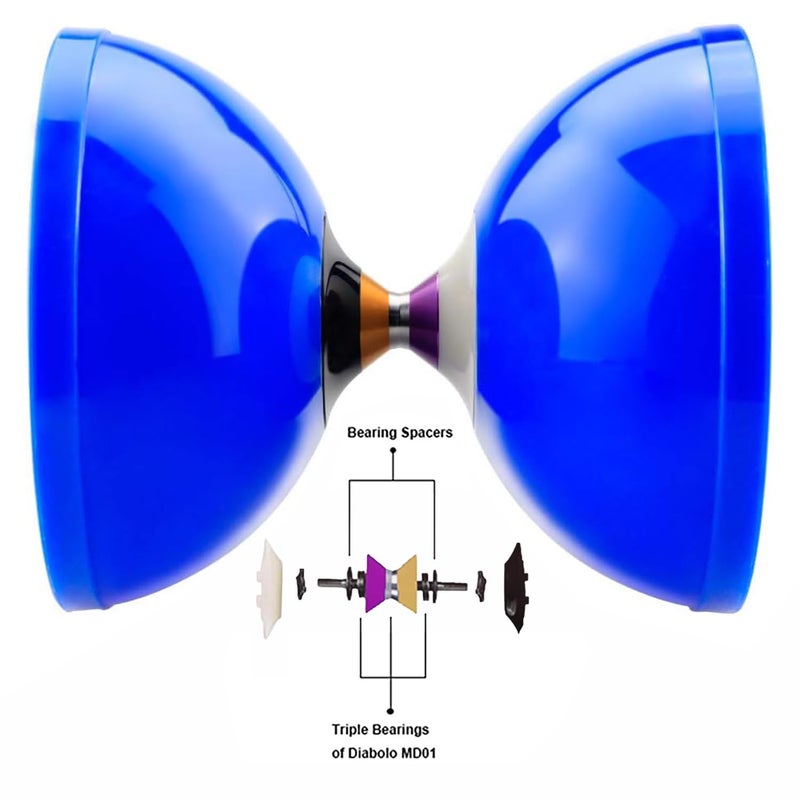 MAGICYOYO Diabolos MD01 Pro Triple Bearings Diabolo Yoyos for Kids Teens Adults, Beginners to Advanced Spinning Juggling Toy, Large 5" Chinese Yoyo Diabolo +2 Pairs Handsticks+Bag+2 Spare Cords, Blue - Image 3